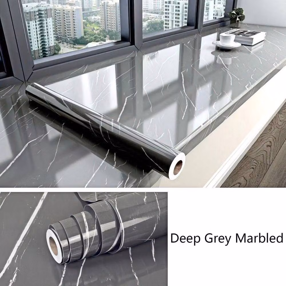 KORVIXA Self Adhesive Deep Grey Marble Kitchen Film, 10m – 3