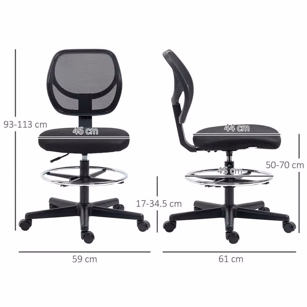 FORGEVIO Black Fabric Draughtsman Swivel Office Chair with Foot Ring and Castors – 2