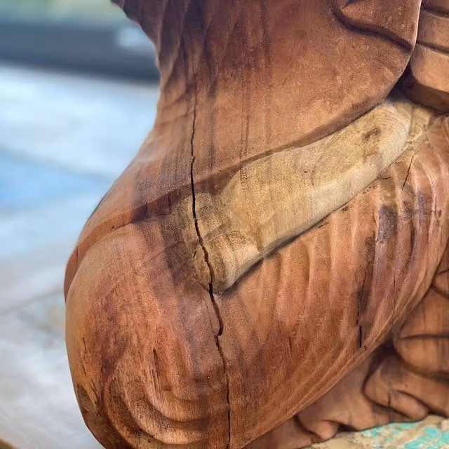 KDMK Hand Carved Ethnic Buddha Statue in Brown Wood, Height: 60 cm