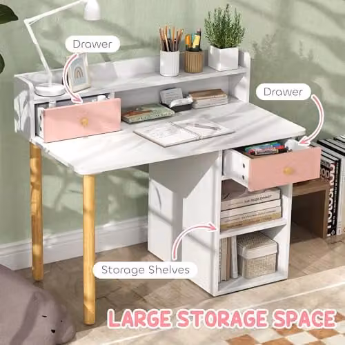 AIYAPLAY Kids Desk and Chair Set in Pink and White for Ages 3-6 Years – 3