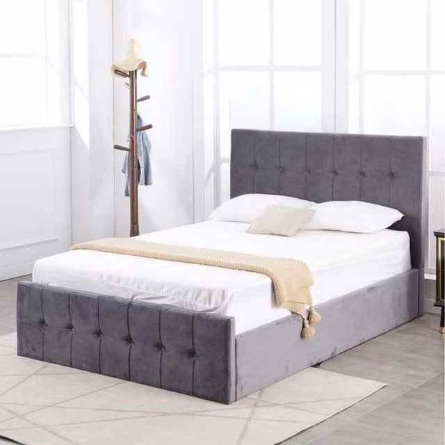Kosy Koala Milano Velvet Ottoman Storage Bed with Mattress, Grey, W/D/H: 90 x 190 cm