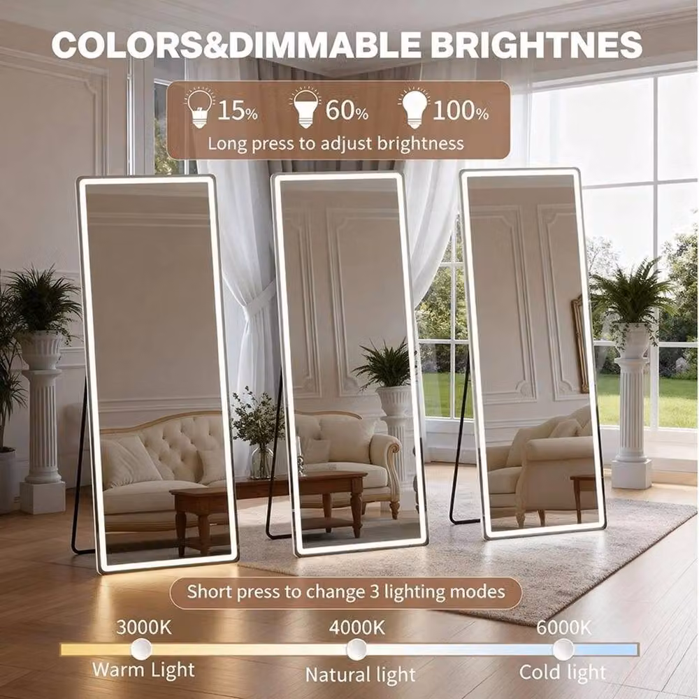 Havendro LED Full Length Rectangular Mirror in White, Wall or Floor Mounted with Dimmable Touch Switch – 2