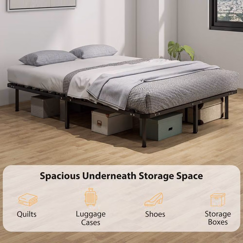 HOMCOM Metal and Wood Platform Double Bed Frame, Black, W: 140 cm, D: 200 cm, H: 37 cm – 3