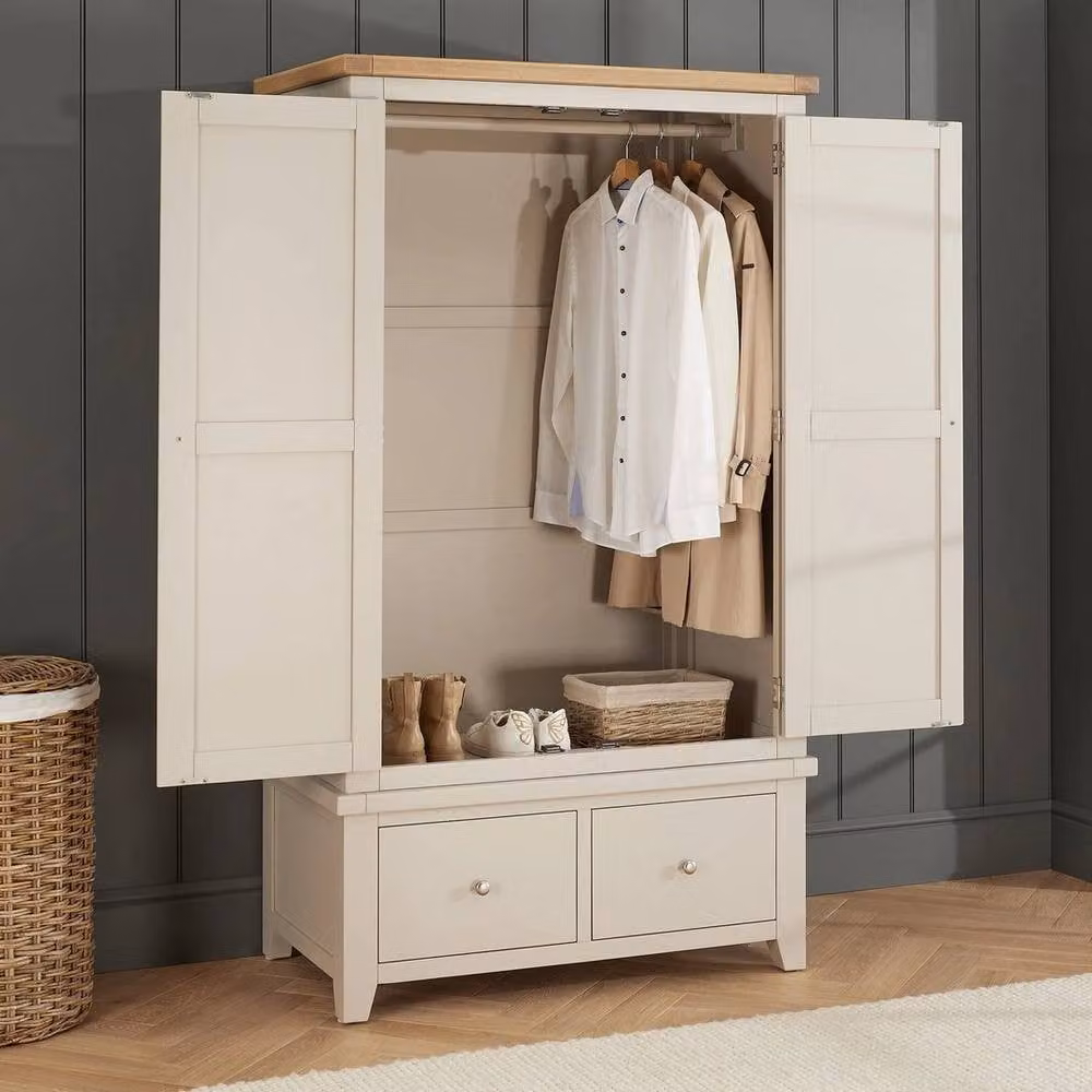 FORGEVIO Classic Two-Door Wardrobe with 2 Integrated Drawers in Cheshire Grey Oak Finish – 3