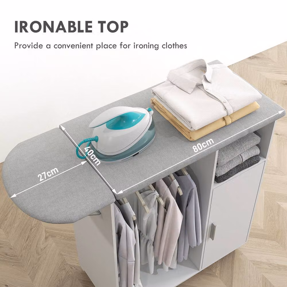 STILVORA Modern White Ironing Board Cabinet with Hanging Rail and Internal Storage – 3