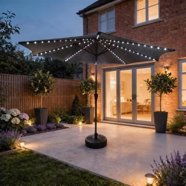 Soletta Grey 3m Parasol with Multi Coloured LED and Crank Handle