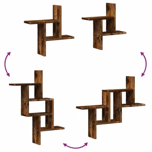 vidaXL Set of 2 Wall Mounted Shelves in Smoked Oak Brown, W/D/H: 38 x 12 x 38 cm – 3
