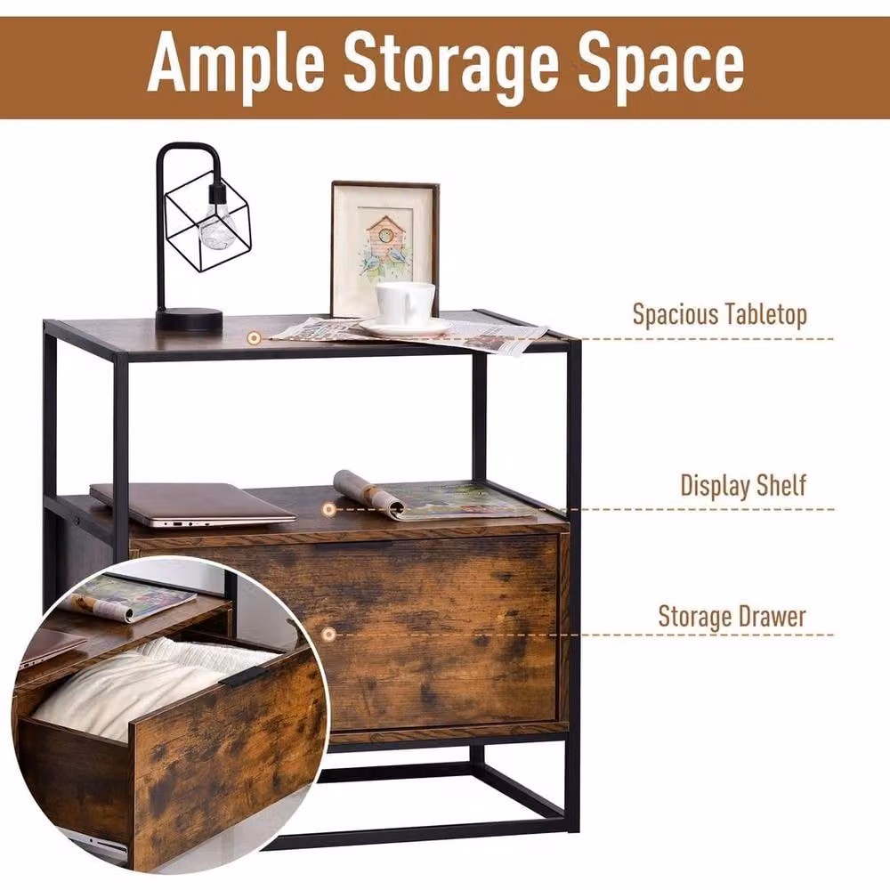 Kelvenix Industrial-Style Side Table in Brown and Black – 3