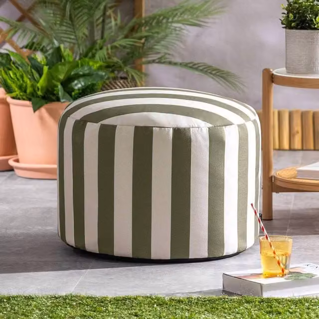 icon Milano Soft Woven Round Footstool Bean Bag Pouffe in Green – 1
