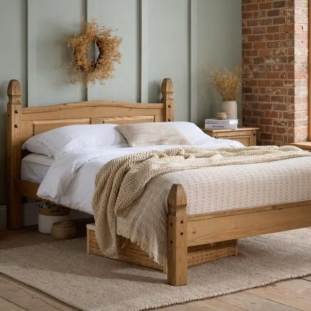 Birlea Corona Low End Bed Frame in Waxed Brown Pine, King Size