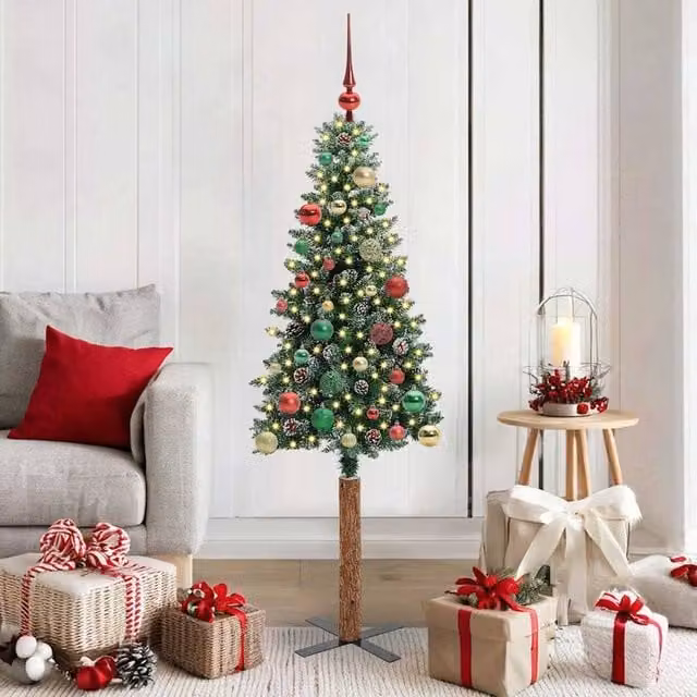 Berkfield Home Slim Christmas Tree with 150 LEDs in Green and White, Height: 150 cm