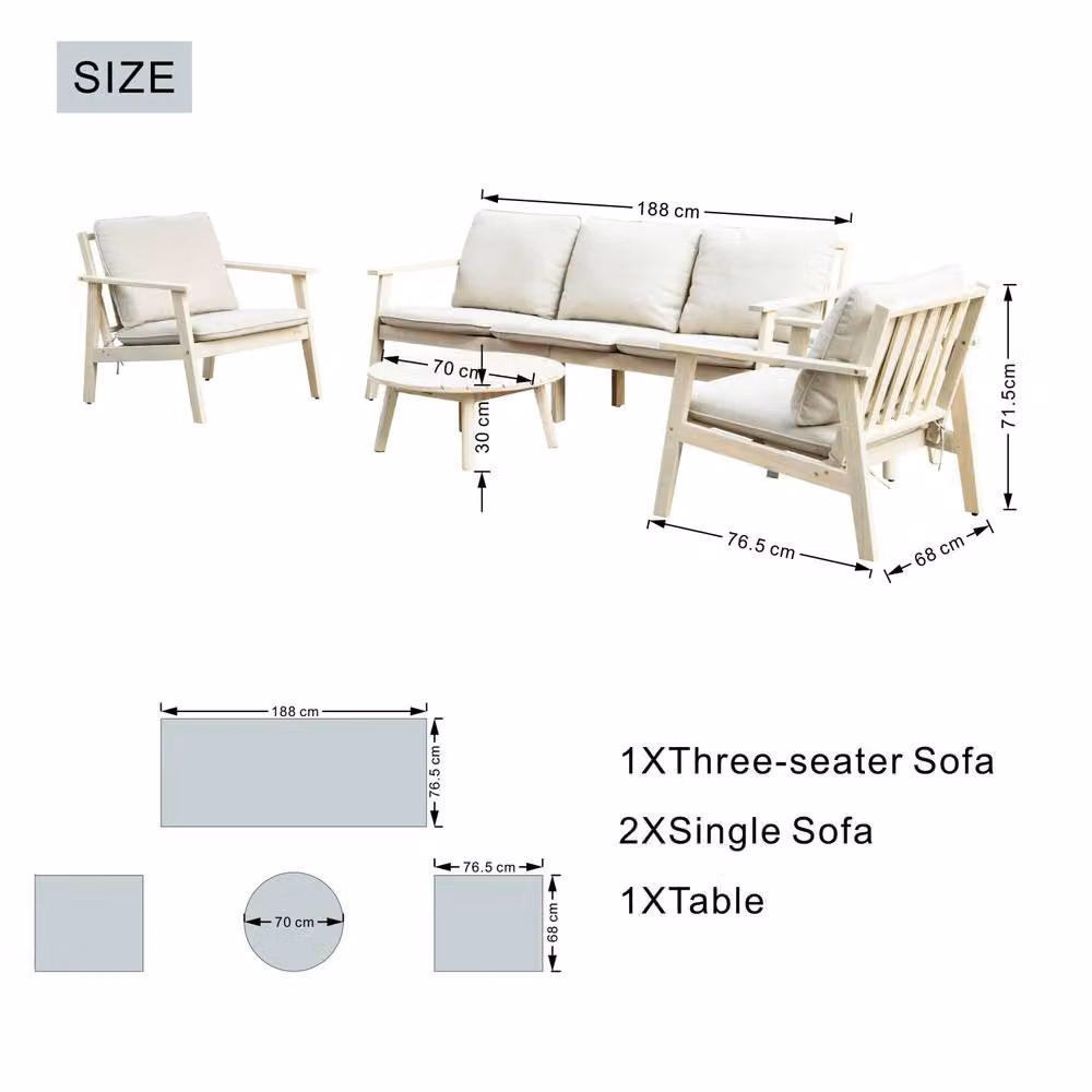 Direct Wicker 4 Piece Outdoor Garden Furniture Set with Three Seater Sofa and Coffee Table in Beige Acacia Wood – 3
