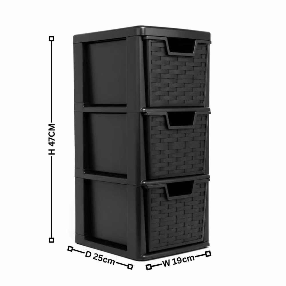 Kelvenix Set of 2 Black 3-Tier Plastic Rattan Storage Units – 2