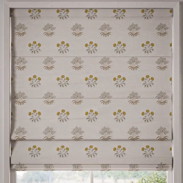 William Morris At Home Lily Flower Floral Blackout Roman Blind in Ochre, Yellow and Beige