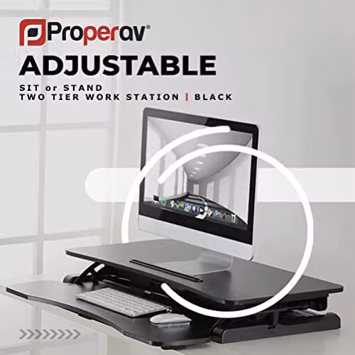 Properav Mobile Two Tier Stand Up Desk Converter Workstation with Gas Spring Height Adjustment and Keyboard Tray, Black – 2