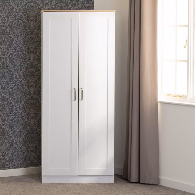 Seconique Portland 2 Door Wardrobe in White and Oak Effect, W/D/H: 80.0 x 53.5 x 187.5 cm – 2