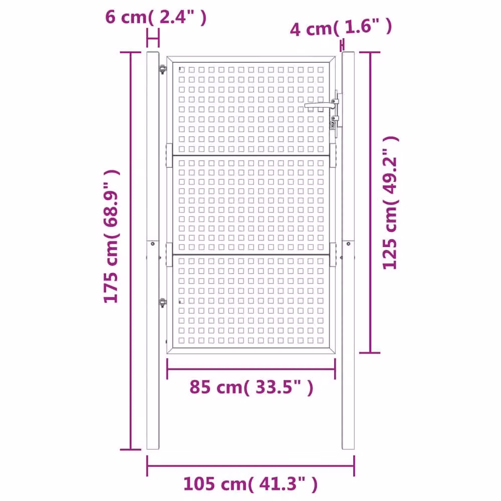 Berkfield Home Anthracite Steel Garden Gate with Wire Mesh, W: 105 cm, H: 175 cm – 6