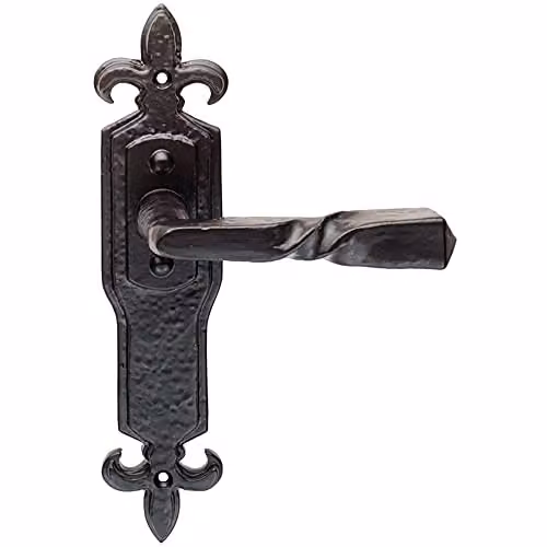 Loops Pair Forged Twisted Ornate Lever on Latch Backplate, Black Antique, W: 226 mm, H: 50 mm