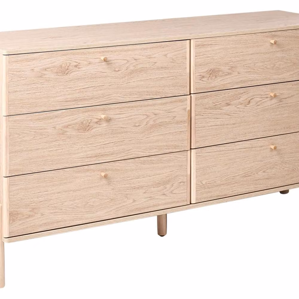Wyld and Coco 6-Drawer Chest in Light Brown Veneer with Solid Pine Legs – 2
