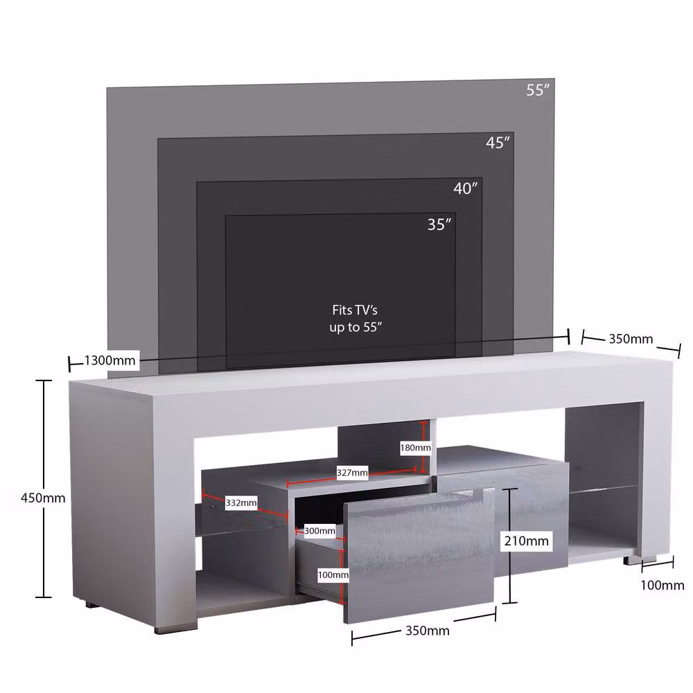 HD Designs Vida Designs Luna Modern Glossy White 2 Drawer LED TV Unit with Glass Details – 3
