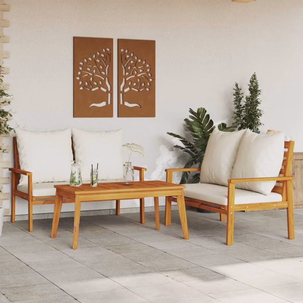 Berkfield Home 3 Piece Garden Lounge Set with Cushions in Brown Solid Acacia Wood – 2