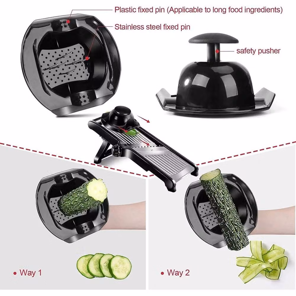 FLAVORA Professional Adjustable Mandoline Slicer with Multiple Blades, Black – 5