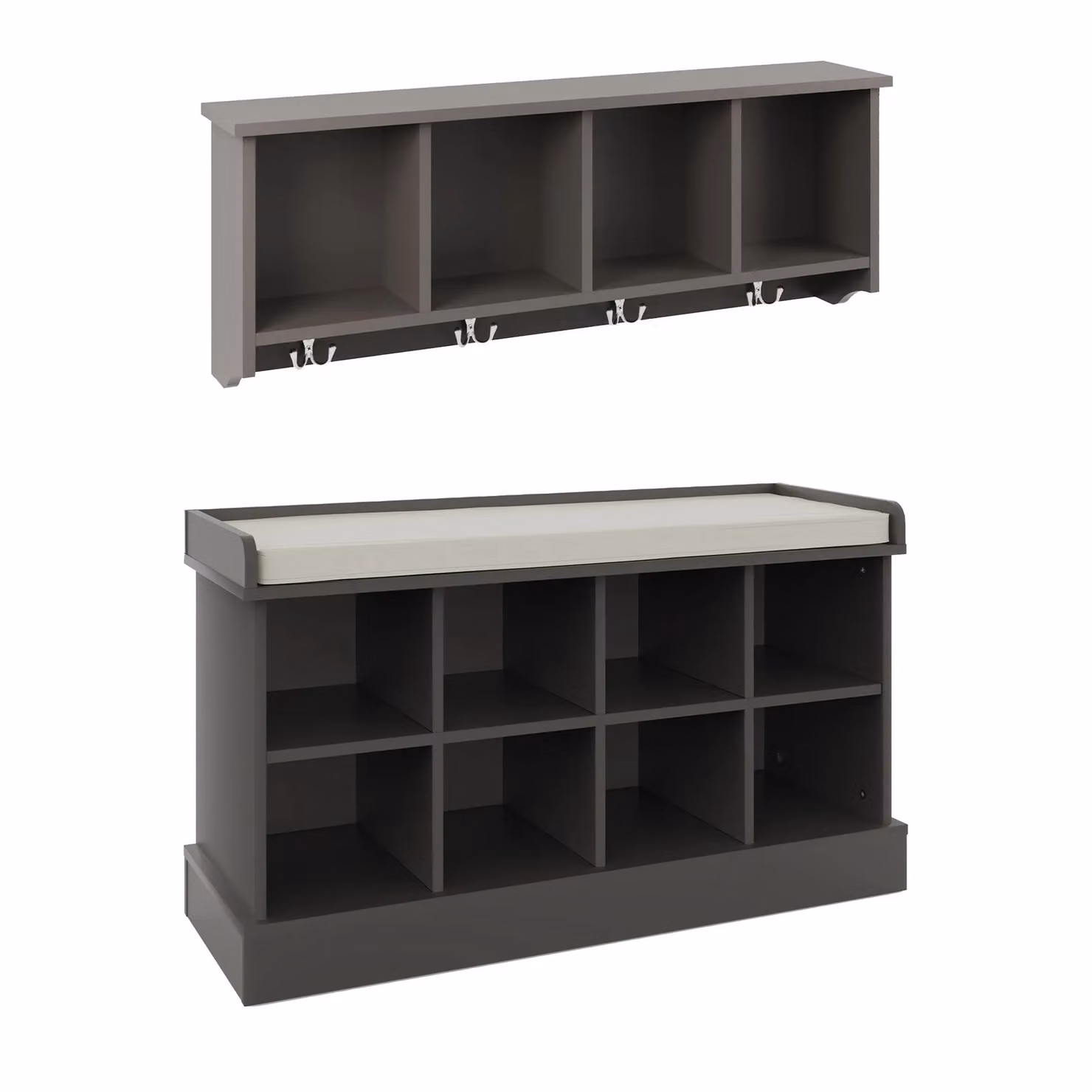 GFW Kempton Grey 2 Piece Hallway Storage Set with Shoe Bench and Wall Rack – 3