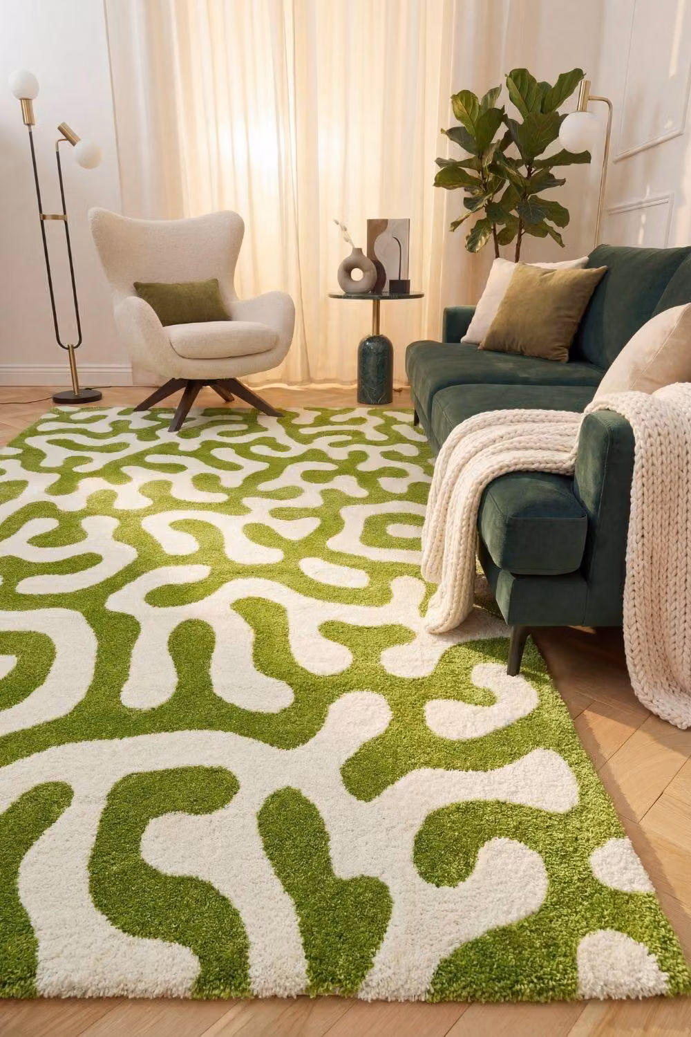 THE RUGS Joli Abstract Pattern Soft and Dense Pile Rug in Green, W/D/H: 80 x 150 cm – 3