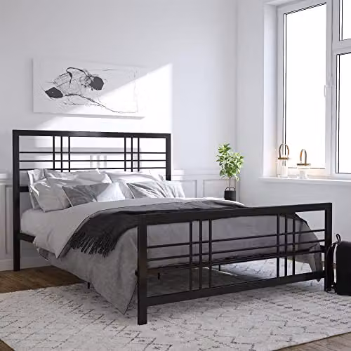 DHP Furniture Burbank Industrial Metal Bed, Black, W/D/H: 180 x 200 x 158.75 cm – 1