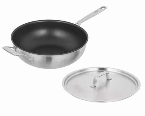 Kuhn Rikon Culinary Fiveply Nonstick Stainless Steel and Aluminium Wok with Lid, Silver, Diameter: 28 cm