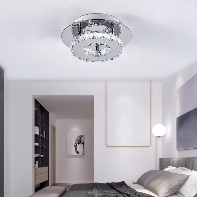 Livingandhome Modern LED Crystal and Stainless Steel Ceiling Light in Silver