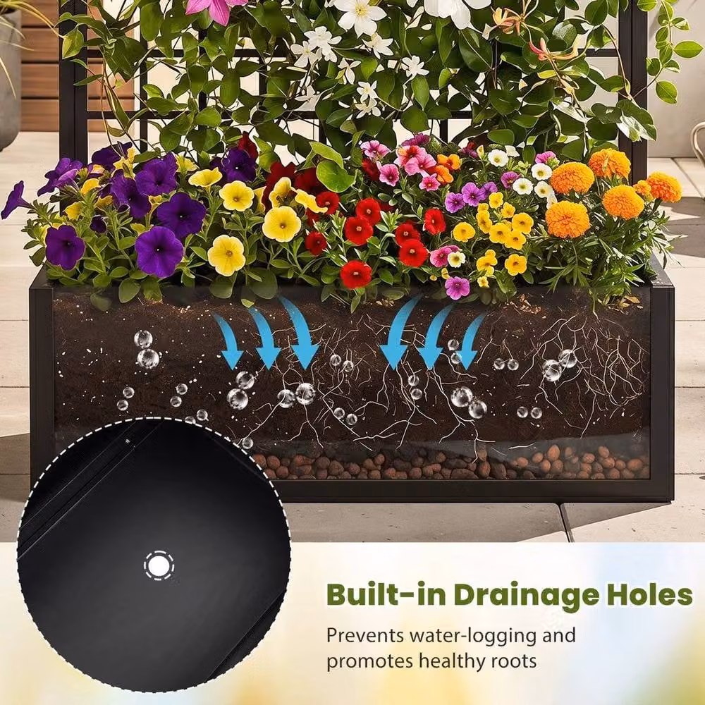 Kelvenix Black Metal Raised Garden Bed with Trellis, W: 90 cm, D: 40 cm, H: 180.5 cm – 4