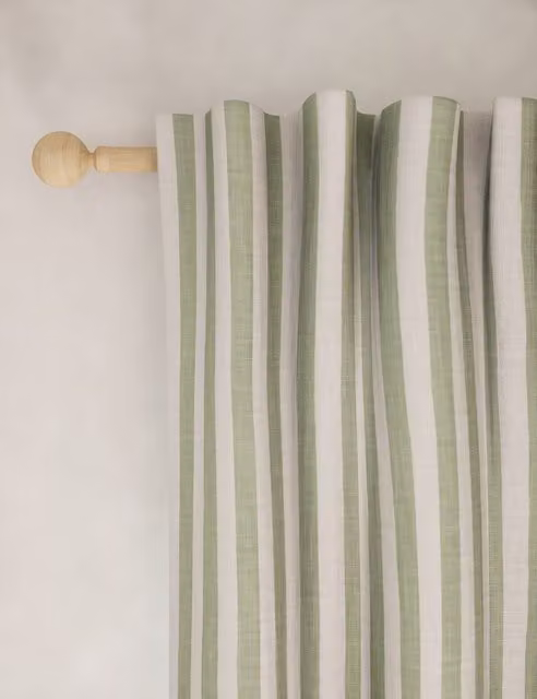 M&S Pure Cotton Striped Multiway Curtains, Green Mix
