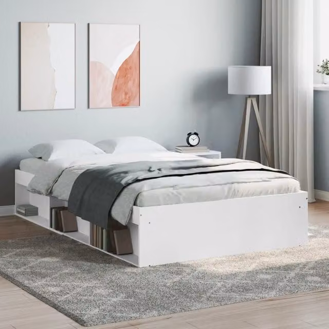 Berkfield Home Modern White Bed Frame with Side Compartments, W: 120 cm, L: 200 cm – 1