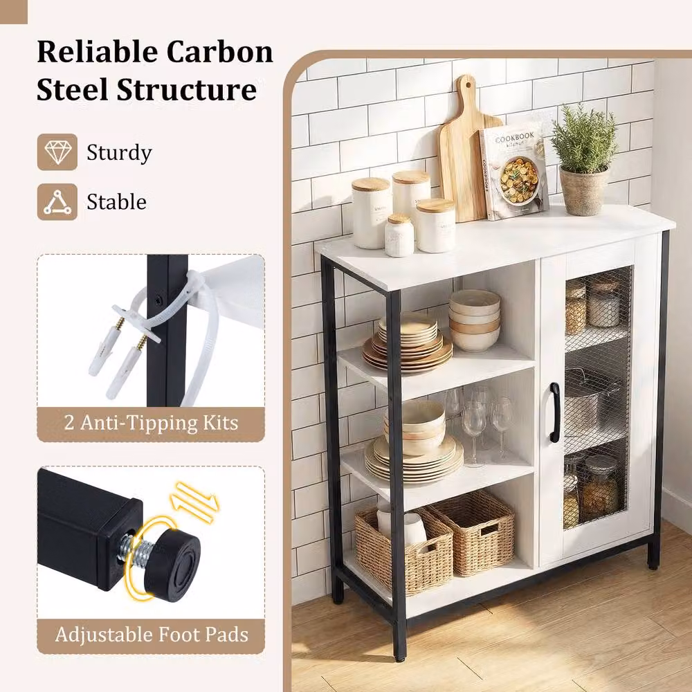 Gymax Modern White Sideboard Storage Cabinet with Adjustable Shelves and Metal Accents – 3