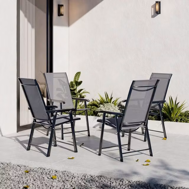 Breeins Set of 4 Modern Matt Black Metal Frame Foldable Chairs