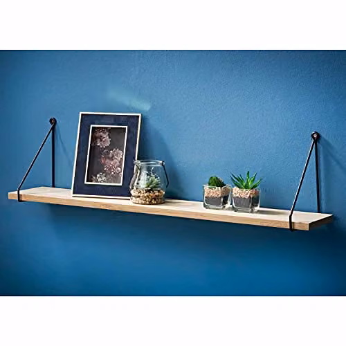 SPOT ON DEALZ Industrial Oak Floating Wall Shelf with Black Metal Frame, W: 80 cm – 4