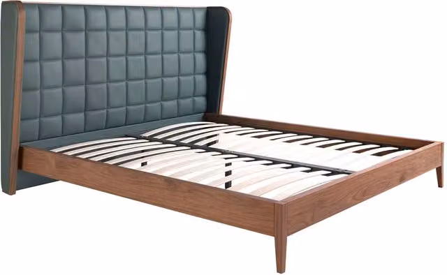 Angel Cerda Dark Green Leatherette Double Bed, W/D/H: 180 x 200 x 206 cm