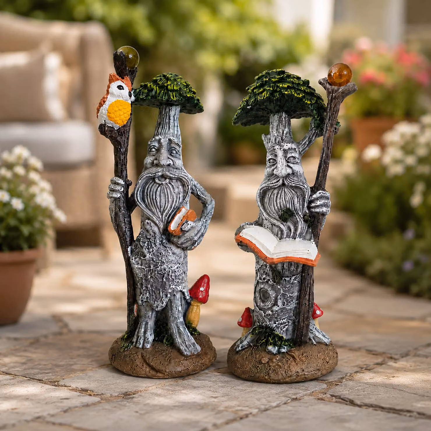 Marco Paul Set of 2 Multicolour Tree Man Garden Ornaments in Resin – 5