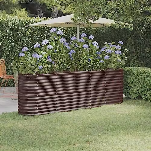 Bussandri Brown Powder Coated Steel Garden Planter Tub W: 224 cm, D: 40 cm, H: 68 cm – 2