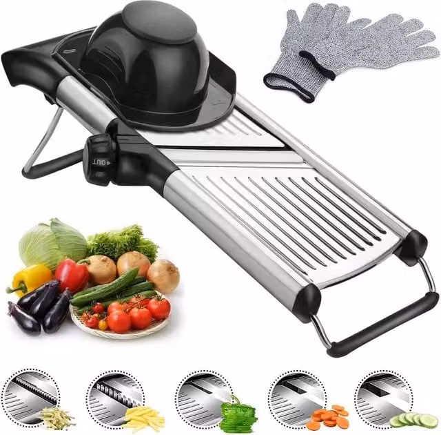 SPETLEK Professional Silver Mandoline Vegetable Slicer with Adjustable Thickness and Stainless Steel Blades – 1