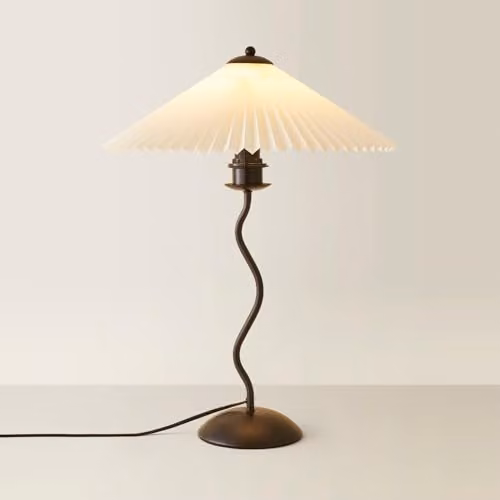 ValueLights Wiggle Black Metal Wavy Single Stem Table Lamp with White Origami Pleated Shade and 4W Warm White LED Bulb