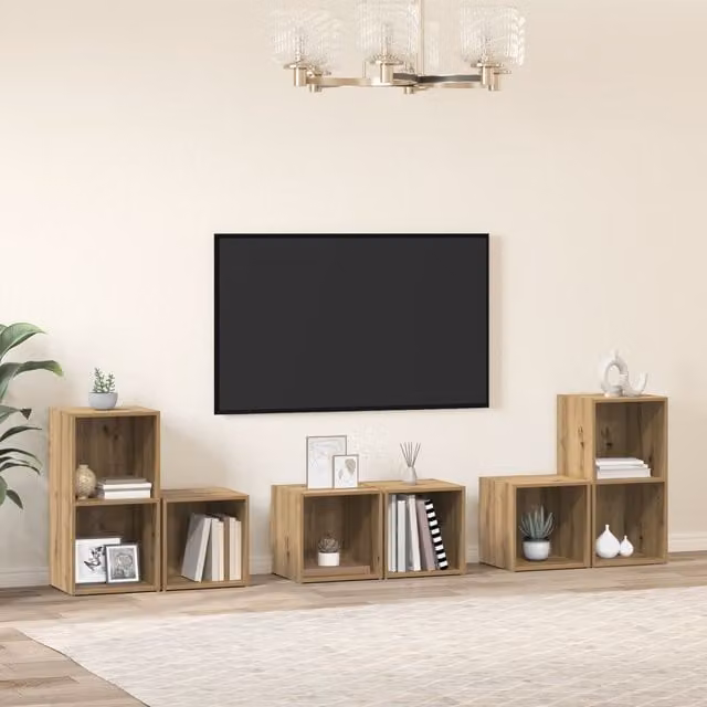 Berkfield Home 6-Piece Artisan Oak TV Cabinet Set with Storage Shelves in Brown – 1