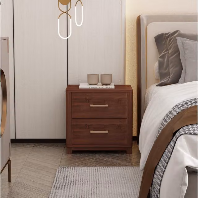 Cabinet Bits Grotti 2 Drawer Bedside Table in Brown Metal