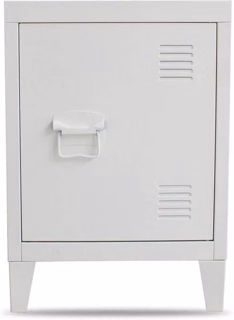 ERGOVEXA Lockable White Metal Industrial Bedside Table and Storage Cabinet W/D/H: 40 x 30 x 50 cm