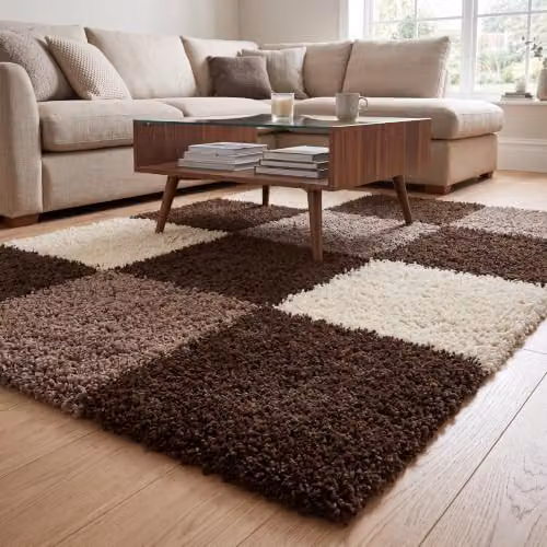 Bravich Checked Shaggy Rug in Brown, W x D: 60 x 110 cm – 6