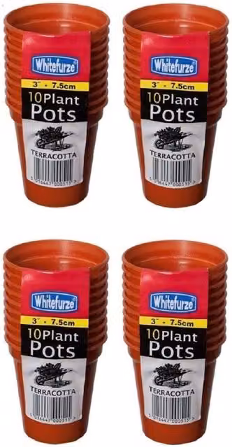 Whitefurze 10 Plastic Seed Pots in Terracotta Colour, Diameter: 7.5 cm