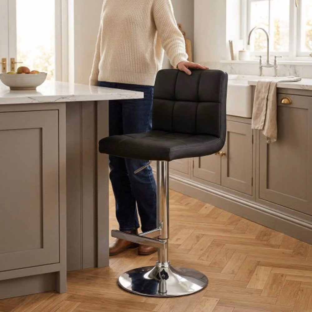 netfurniture Cuborn Black Bar Stool with Padded Seat and Height Adjustable Metal Frame – 3