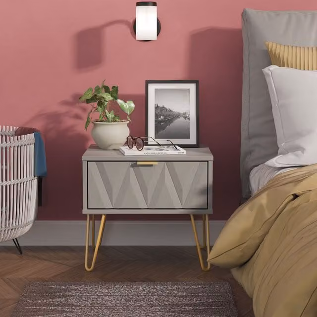 Ready Assembled 2 U Dallas 1 Drawer Bedside Table in Grey and Gold