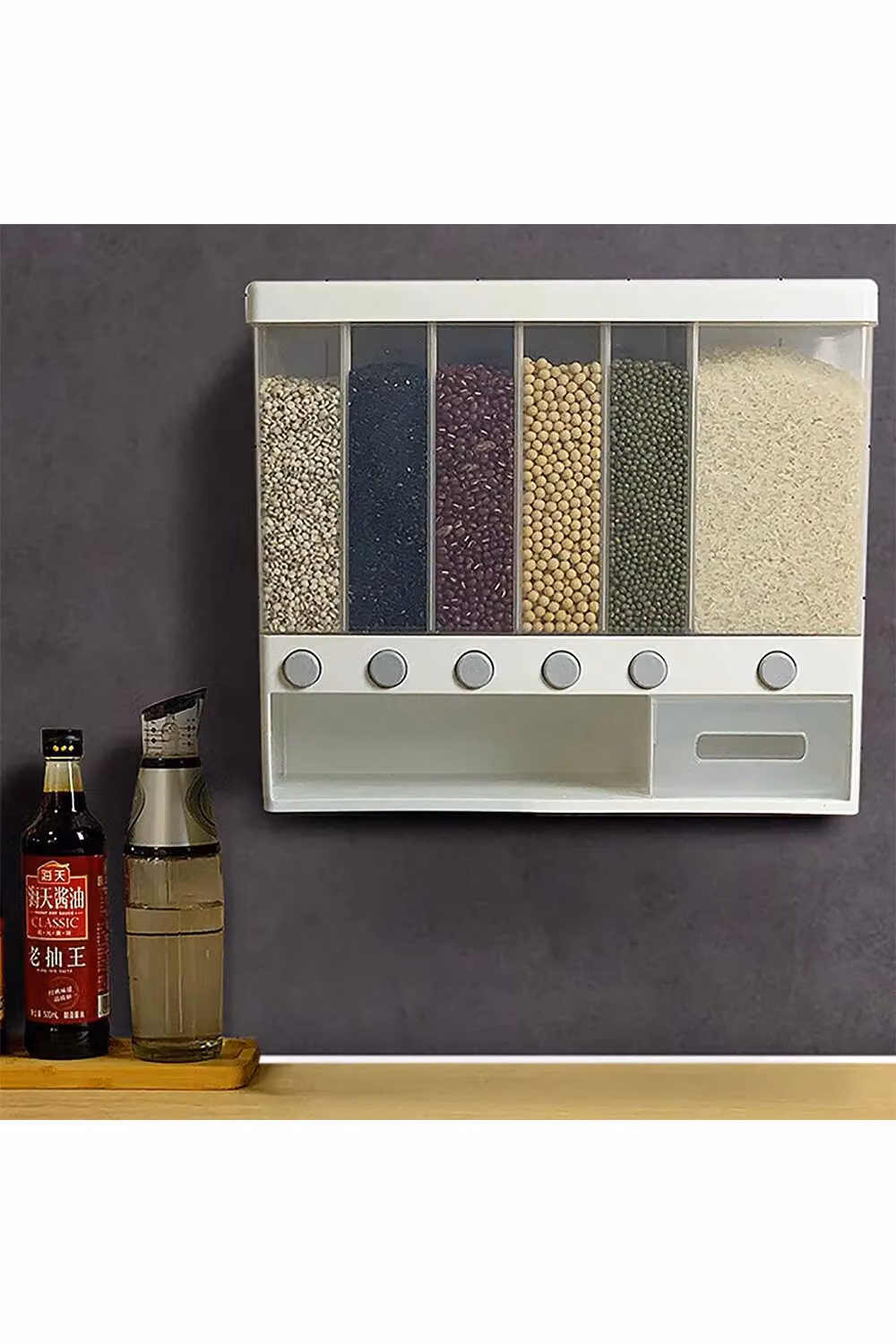 Living and Home 6-Grid 10L Cereal Dispenser with Measuring Cup, Wall-Mounted White Kitchen Food Storage Organizer – 2